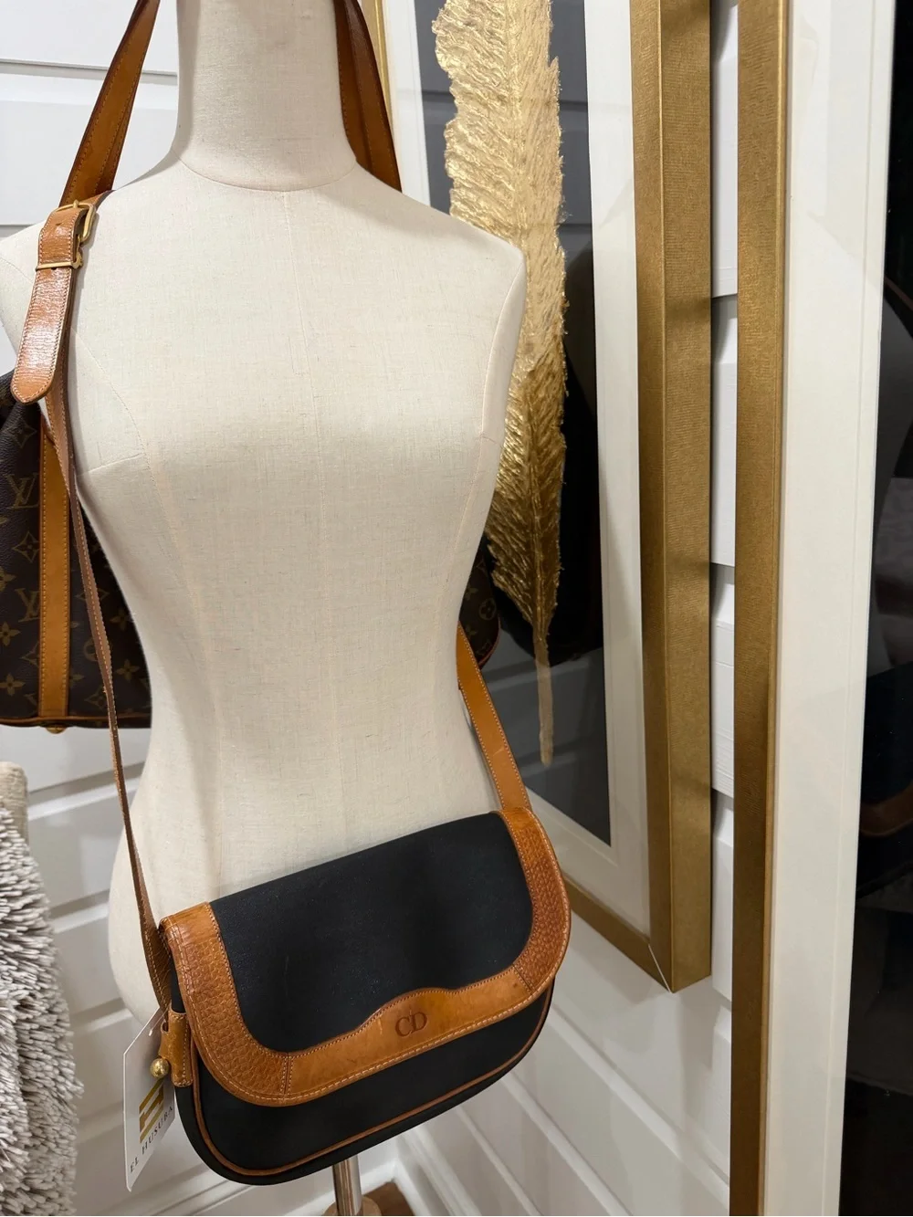 Dior Black and Brown Leather-Trim Crossbody Saddle Bag